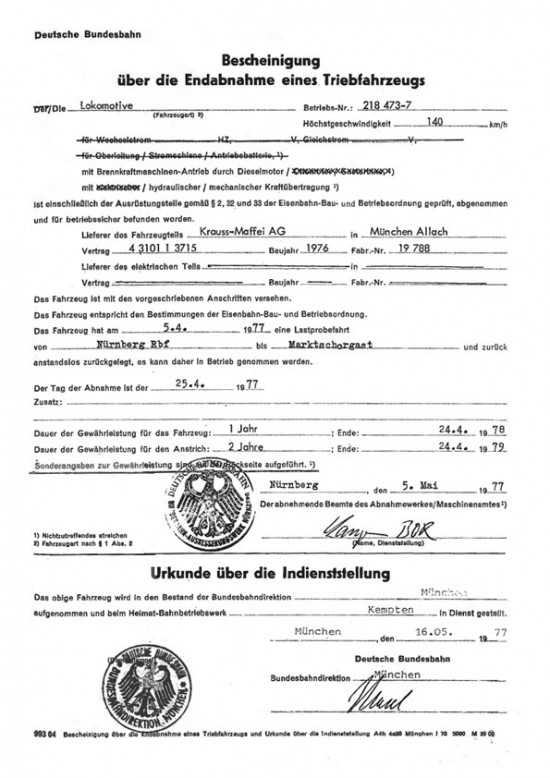 218 473-7 Abnahmebescheinigung
